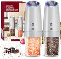 CIRCLE JOY Gravity Electric Salt and Pepper Grinder Set with 2-Speed, Rechargeable Salt and Pepper Grinder Set, Adjustable Coarseness, Whiet LED Light by CIRCLEJOY