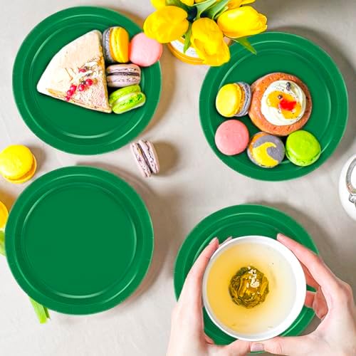 50 Count Green 7 Inch Round Paper Plates Heavy Duty Disposable Dinnerware - Image 5