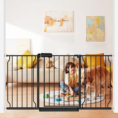 Extra Wide Baby Gate 53-62 Inch Black Walk THR Dog Gates Doorways House No Drill Pressure Mounted Auto Close Long Child Safety Gate for Kids and Pet by FlowerFrail