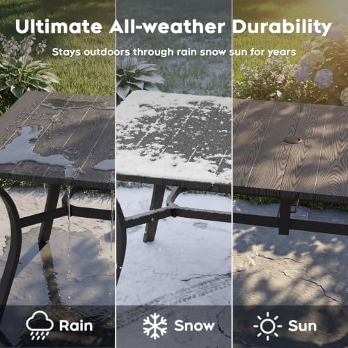 37.8'' Outdoor Dining Table for 4, Metal Patio Dining Table with Umbrella Hole, Anti-Rust Waterproof Square Table for Porch Deck Poolside Garden Backyard - Image 6