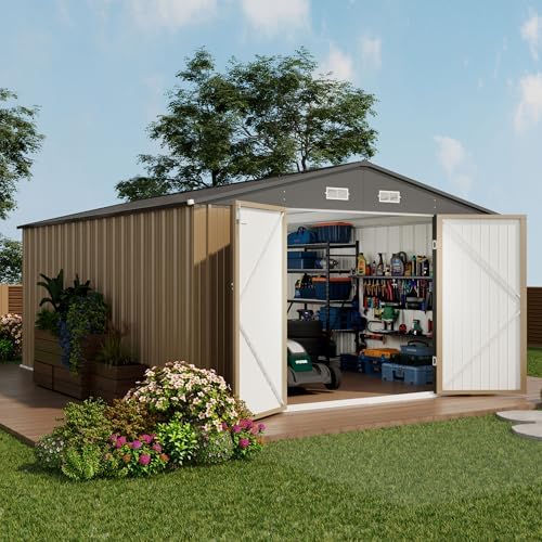Devoko 10x14 FT Outdoor Storage Shed, Brown by DEVOKO