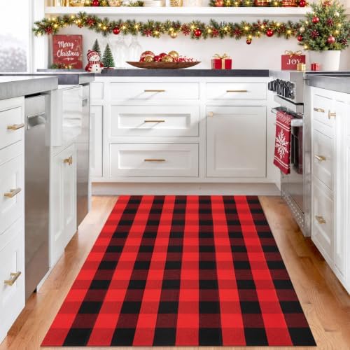 IOHOUZE Christmas Buffalo Plaid Outdoor Rug 4x6, Washable, Red Black - Image 3