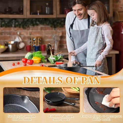 Vesici 6 Pcs Cast Iron Skillet Frying Pans with Drip-spouts Circle Non-stick Frying Skillet Omelette Pan Safe Healthy Cookware for Home Barbecue Kitchen Party Restaurant Catering Service (5.5 Inch) - Image 4