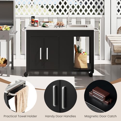 Happygrill 56" Outdoor Grill Table with Sink, Drainage & Storage Cabinet - Image 7