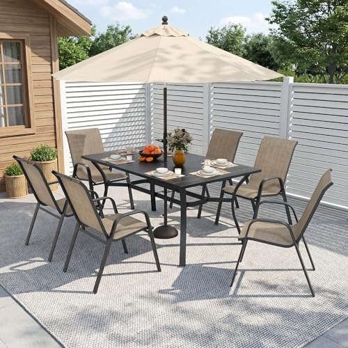 Outdoor Dining Set for 6, Metal Table and Stackable Chairs - Image 2