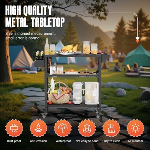 Oakcloud Outdoor Grill Cart with Storage, Movable Pizza Oven Table, Durable Steel BBQ Prep Station, Grill Table for Outside Cooking, Heavy-Duty Outdoor Kitchen Cart with Wheels - Image 2