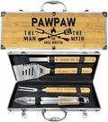 Paw Paw Gifts, Christmas Pawpaw Gifts from Grandkids Heavy Duty Wooden BBQ Grilling Accessories Kit for Backyard, Thick Stainless Steel Grill Utensils with Non-Slip Handle Tools in Portable Bag by Taesun