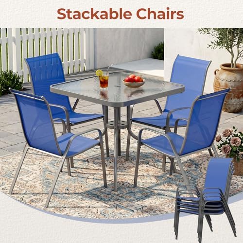 TLSUNNY 5 Pieces Patio Dining Set for 4, Glass Table and Textilene Chair - Image 5