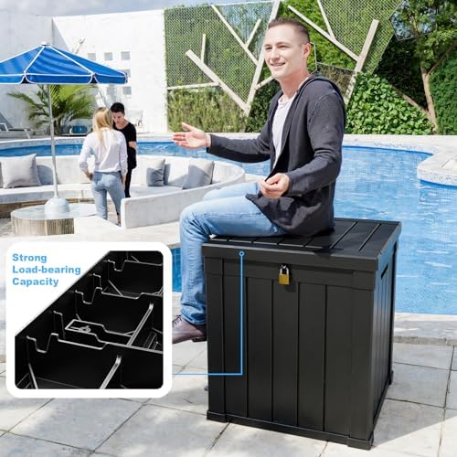 ROJIK 51 Gallon Resin Deck Box, Lockable Waterproof Weatherproof Outdoor Storage Container for Garden Tools, Cushions & Outdoor Accessories (Black) - Image 6