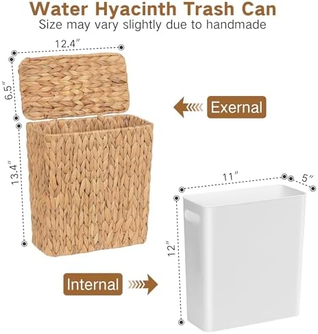 iEGrow Wicker Trash Can, Bathroom Trash Can with Lid, 3 Gallon Natural Water Hyacinth Waste Basket with Removable Liner, for Bedroom, Living Room, Toilet, Under Sink - Image 4