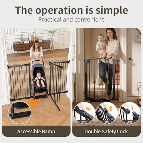 Extra Wide Dog Gate for Doorways Hallways 65.7"-71.2", 30 in Tall Baby Gates with Door No Drill, Auto Close Child Safety Gate for Pet Kid Doggie Cat Proof, Large Long Dog Barrier Indoor House, Black - Image 4