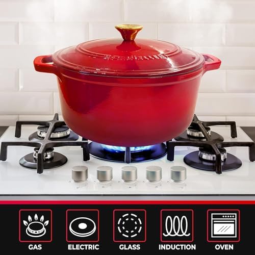 MUELLER HOME 7.5 QT Enameled Cast Iron Dutch Oven, Heavy-Duty Casserole Dish and Braiser Pan with Lid and Stainless Knob, Oven-Safe up to 500° F & Across All Cooktops, Red - Image 5