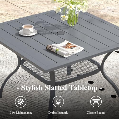 Outdoor Dining Table with Adjustable Umbrella Hole, 37.8" All-Weather Square Patio Dining Table for 4, Metal Patio Table for Garden Lawn Porch Deck Yard, Dark Grey - Image 5