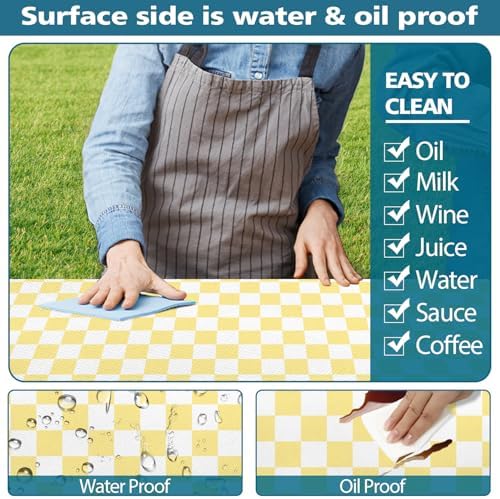 Picnic Table Cover with Bench Covers and Bag, Yellow White Checkered Gingham Buffalo Plaid Camping Tablecloth Waterproof Windproof Elastic Edges Fitted Tablecloths for Outdoor Garden 3PCS 30x96 Inch - Image 5