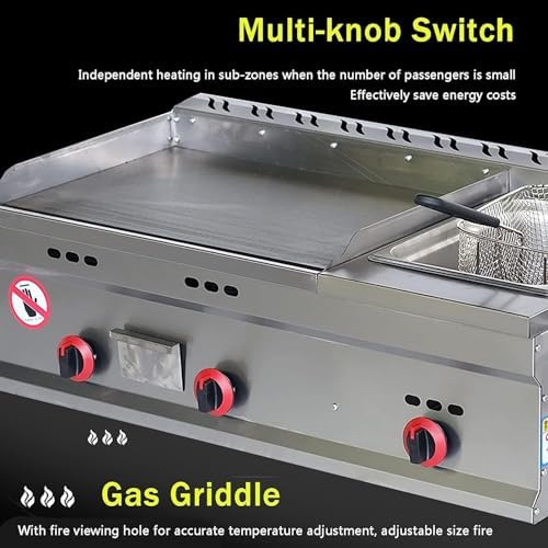 Commercial Gas Griddle, Stainless Steel Flat Top Grill with Adjustable Temperature for Outdoor Catering and Teppanyaki Cooking - Image 5