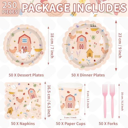 250Pcs Fall Farm Chicken Party Decorations for Girls Baby Shower Serves 50 - Image 6