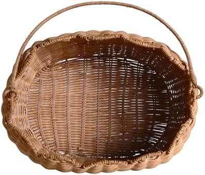 Scalloped Round Basket with Handle, Large Wicker Picnic Basket,Super Garden Harvest Basket for Gathering Vegetables Flowers Fruits, Hand Woven Basket for Shelves(Rattan(12.6 * 9 * 6.1)) - Image 7