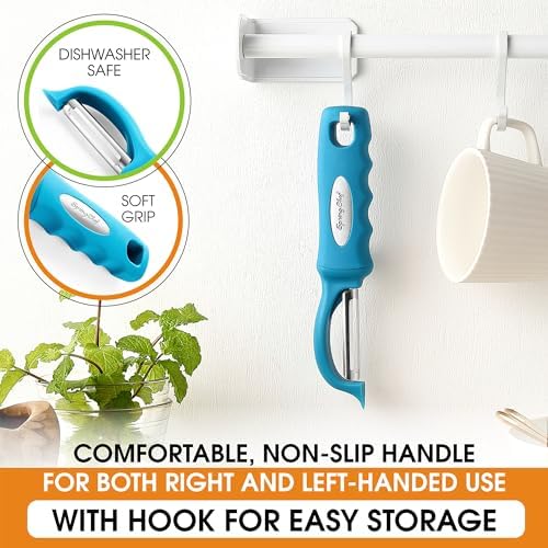 Spring Chef Swivel Vegetable Peeler for Kitchen w/Soft Grip Handle, Teal - Image 3