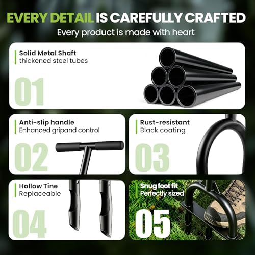 Manual Lawn Core Aerator Tool – Heavy Duty Hand Soil Aerator with 3 Hollow Tines, Pre-Assembled Lawn & Garden Plug Remover for Grass Growth & Soil Improvem - Image 4