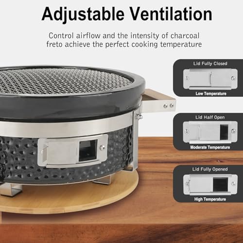 Yakitori Ceramic Charcoal Grill, Japanese Tabletop BBQ, Round 14" - Image 3