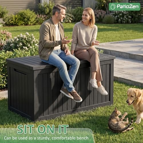 PatioZen 310 Gallon Deck Box Lockable Waterproof UV Resistant Black - Image 7