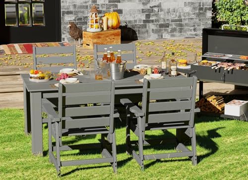 GREENVINES 5-piece Outdoor Dining Set, HDPE Table & 4 Chairs, Gray - Image 3