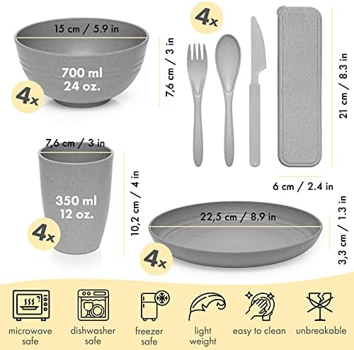 FOODLE Wheat Straw Dinnerware Set - RV, Camping, Picnic Plates Cups & Bowls - Image 2
