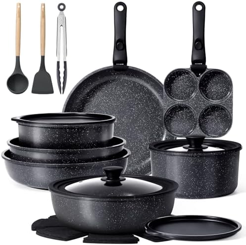GiPP 21PCS Pots and Pans Set Nonstick Cookware Set with Detachable Handle by GiPP