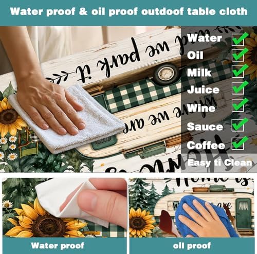 Picnic Table Cover with Bench Covers Camping Essentials Green Checkered RV Forest Sunflower Wooden Outdoor Table Covers with Elastic Waterproof Camping Tablecloth for Indoor & Outdoor 3 PCS 30x96 Inch - Image 5