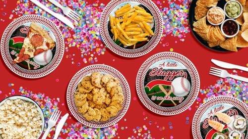 Birthday Galore Little Slugger on the Way Baby Shower - 32 Piece Disposable Party Supplies - Baseball Baby Shower Decorations - Round Party Plates - Large 9" Paper Plates In Bulk - Image 7