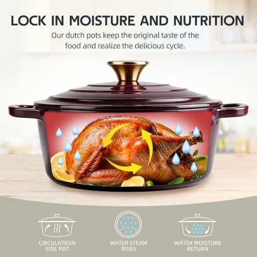Dutch Oven Enameled Cast Iron with Lid - Big Dual Handles - Oven Safe up to 500°F - Classic Round Pot for Versatile Cooking 3 QT Deep Pot Fig - Image 3