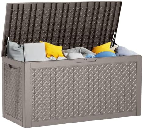 120 Gallon Waterproof Outdoor Resin Deck Box, Lockable Storage Container for Patio Furniture, Garden & Pool Tools (120 Gallon, Grey) by MAIUSCOLI