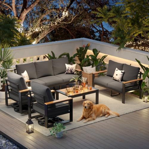 Aoxun Aluminum Patio Furniture Set 7 Seats with Swivel Chairs, Dark Grey - Image 4
