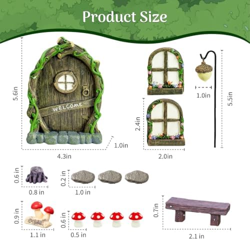 Fairy Door and Windows for Trees Mini Fairy Garden Accessories Outdoor Kit - Image 2