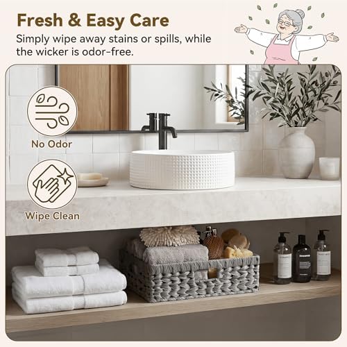 GRANNY SAYS Wicker Storage Baskets for Shelves, Waterproof Gray Baskets - Image 3