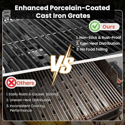 COWSAR 3 Burner Propane Gas Grill, 24,000 BTU Outdoor BBQ Grill with Side Table, Porcelain-Coated Cast Iron Grates, Removable Grease Tray for Backyard Cooking - Image 3