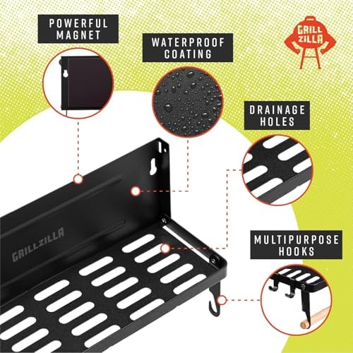 Grillzilla Grill Accessories Magnetic Grill Caddy & Organizer - Black Portable Powder-Coated Iron - BBQ Shelf & Tool Holder with Heavy Duty Magnets for Refrigerator & Oven - Foldable Design - Image 3