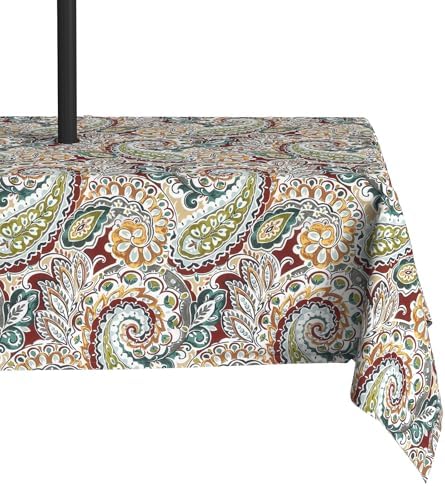 LVTXIII Rectangle Outdoor Tablecloth with Umbrella Hole and Zipper, Water-Repellent 60 x 84 Inch Patio Table Cover for Picnic, Garden, Backyard Dining, Vibrant Paisley by LVTXIII