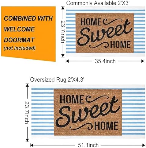 Front Outdoor Door Mat 2'x3',Light Blue Striped Outdoor Rug Machine Washable Cotton Layered Door Mat Entryway Throw Rug for Indoor Entrance - Image 4