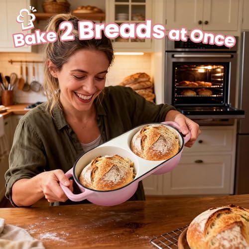 YONILL Mini Double Dutch Oven with Lid for Sourdough Bread Baking (Pink) - Image 2