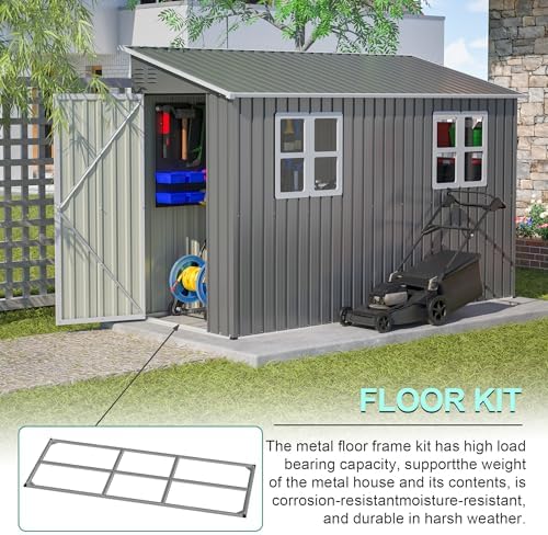 YOPTO 4x10 FT Outdoor Shed with Floor Frame & 2 Windows,Gray - Image 5
