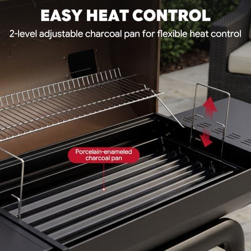 Feasto Heavy-Duty 30-Inch Charcoal Grill with Offset Smoker, Golden - Image 5