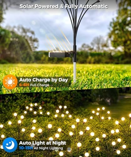 4 Pack Solar Garden Lights 32 LED, Solar Lights Outdoor Waterproof IP65, Decorative Garden Lights Solar Powered for Yard Patio Pathway Decor, Outside Fairy Firefly Lights Garden Gifts - Image 5