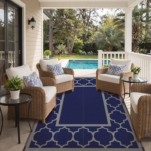 GENIMO Outdoor Rug, Waterproof Plastic Rugs for Patio, 6'x9' Blue Grey - Image 6