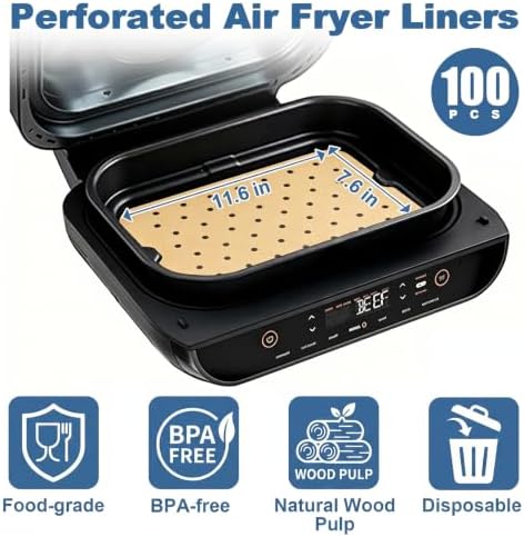 Replacement Cooking Pot & Combo Crisper Basket for Ninja Foodi FG551/DG551/DG651 Smart XL Indoor Grill, Non-Stick Grill Basket, Griddle Pan w/100 Pack Disposable Air Fryer Paper Liners - Image 4