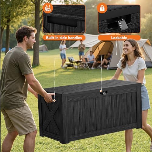 130 Gallon Deck Box Outdoor Indoor Waterproof Storage Box, Black - Image 5