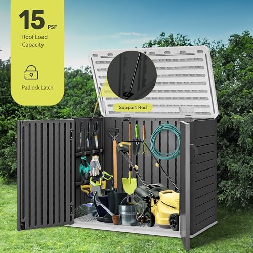 YITAHOME Outdoor Resin Storage Sheds with X-Shaped Lockable Door, 39 in Height Lockable Waterproof Horizontal Shed w/o Shelf, Easy to Assemble Shed Storage for Garden Tools, Dark Gray - Image 3