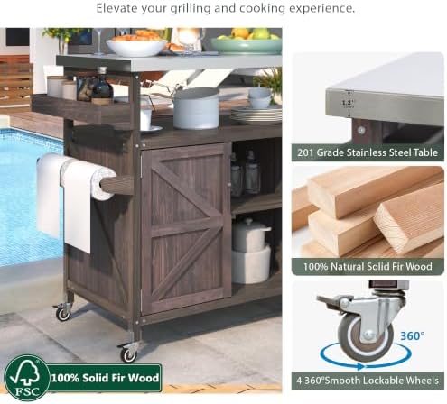 50.25" W Grill Cart with Stainless Steel Tabletop, D Brown - Image 6