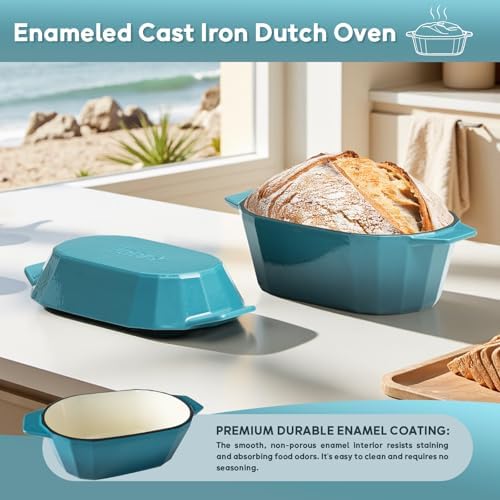 Enameled Cast Iron Dutch Oven for Bread Baking – 3QT Oval Round Heavy Duty Bread Pan with Lid, Non-Stick Ceramic Coating,Loaf Cast Iron Bread Oven for Sourdough, Baking, Roasting, Braising, Stovetop & Oven Safe - Image 5