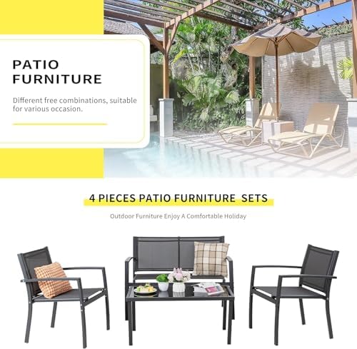 Shintenchi 4 Pieces Patio Furniture Set All Weather Textile Fabric Outdoor Conversation Set, with Glass Coffee Table, Loveseat, 2 Single Chairs for Home, Garden, Lawn, Porch（Gray） - Image 7